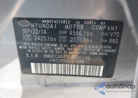 2015 Hyundai Sonata Hybrid Limited из США, поврежденный, VIN KMHEC4A45FA130196